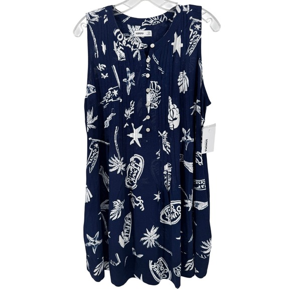 Sonoma Goods For Life Dresses & Skirts - Sonoma Mini Sun Dress Women PXL New Navy Blue Tropical Linen Blend Pintuck